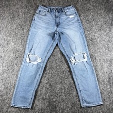 American Eagle Mom Jeans Womens 6 Light Wash High Rise Distressed Blue Denim