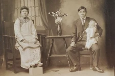 Qing Manchu Dynasty Chinese Couple w/Baby, Stadden Photo Studio  1900-1920 