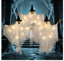 EASY JOY 3PCS Hanging Ghosts Halloween Decorations w/ Lights Outdoor Yard Porch