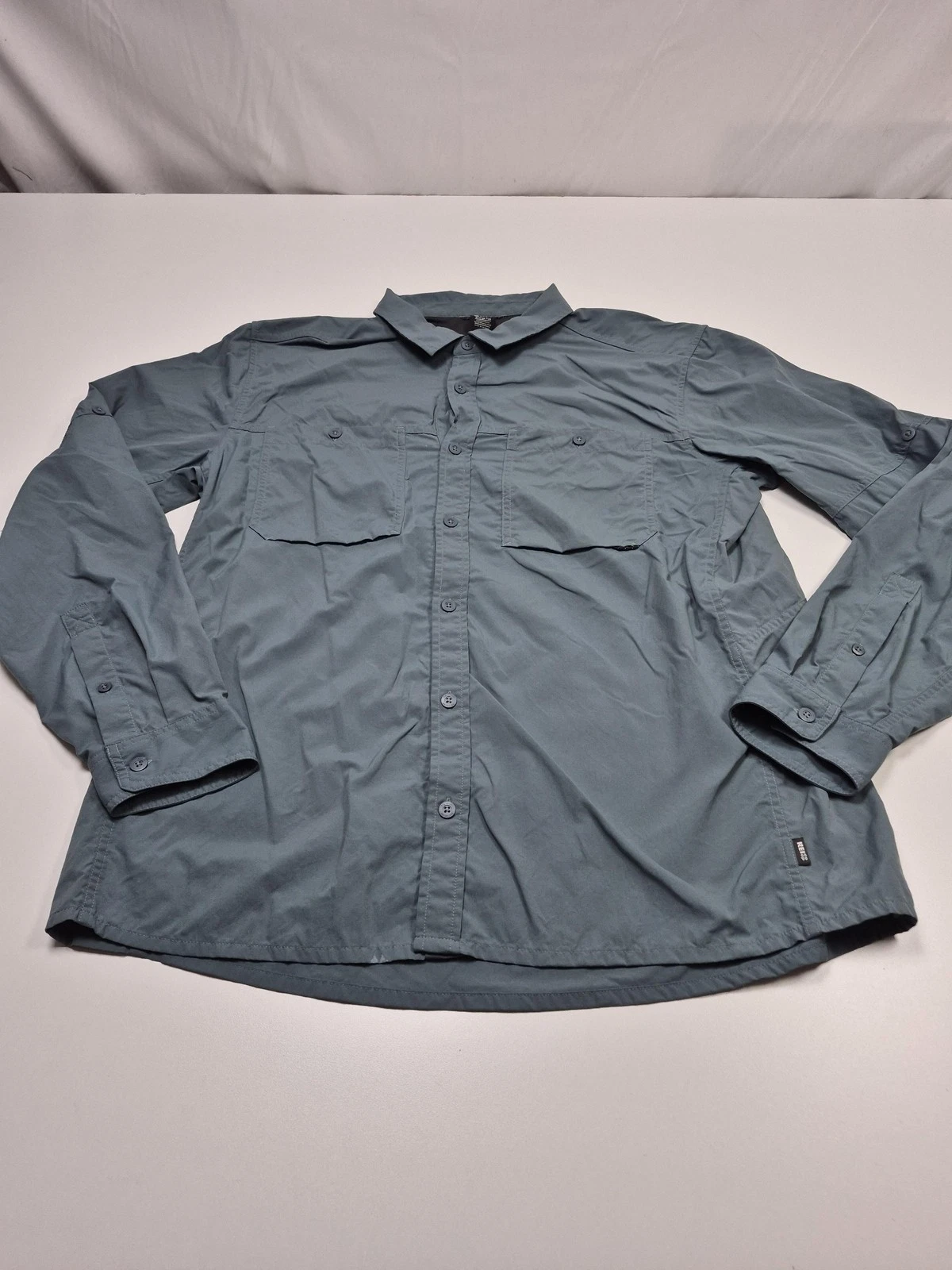 REI Co-op Shirt Mens Big XLT Blue Nylon Hiking Fishing Button Up Long Sleeve