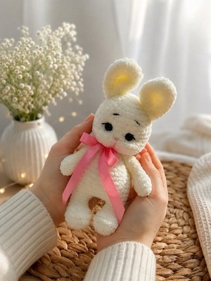 Handmade Crochet Bunny Plush Soft Chenille Rabbit Toy Baby Gift Pink