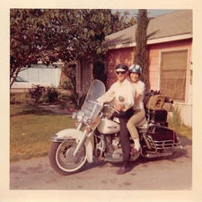 1968 Harley Davidson Electra Glide Motorcycle 1960s Photo Couple Camping Gear