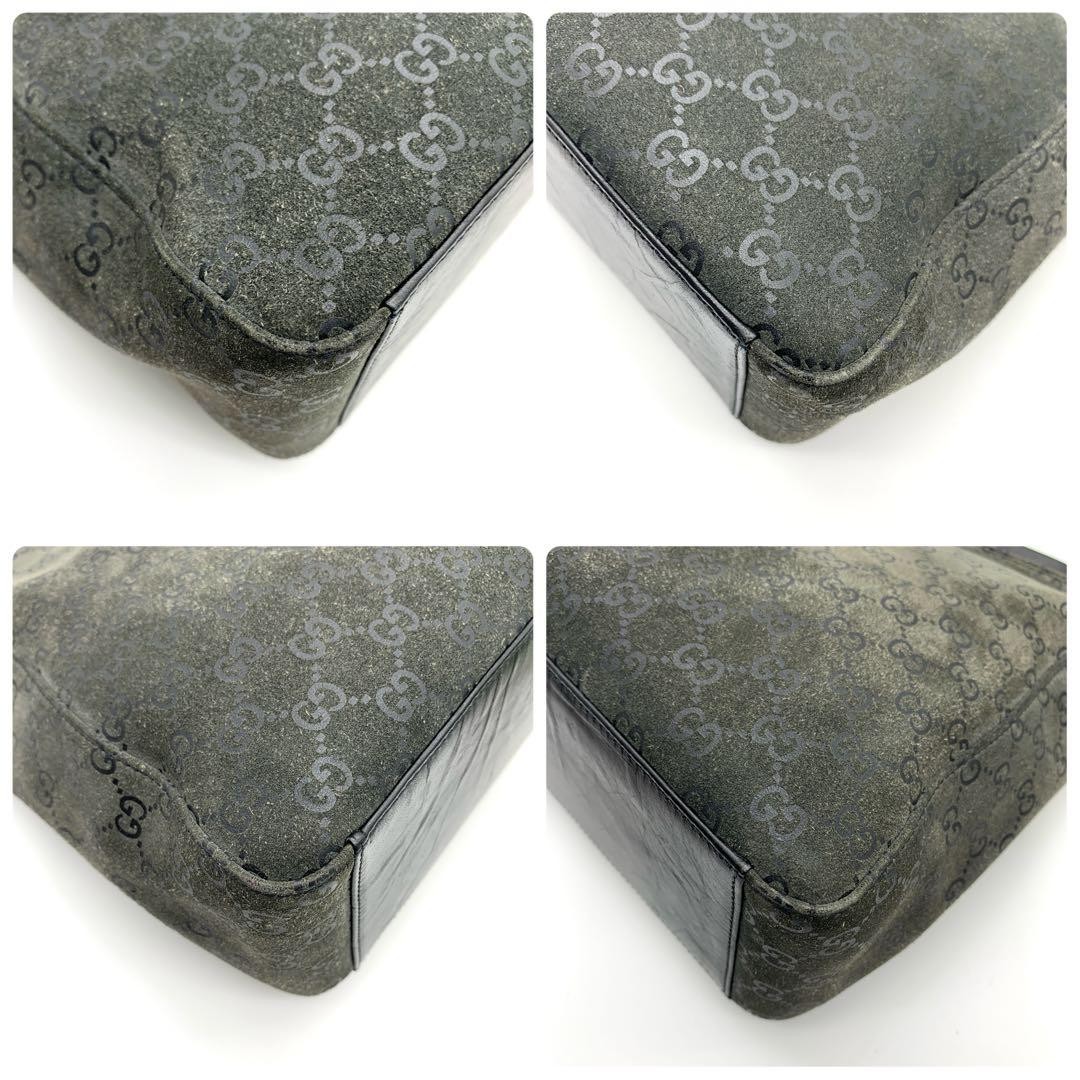 GUCCI GG Suede Gray Shoulder Bag Vintage Leather Crossbody Authentic thumbnail 7