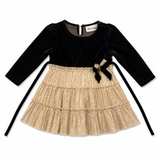 Vintage Rare Editions Girls Long Sleeve Brown Velvet and Gold Pleated Tiered Dre