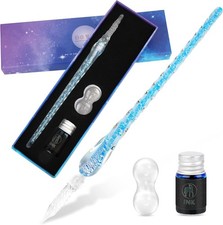 Luxiv Glass Ink Pen Set, Glass Dip Pen with Fluorescent Ink and Pen Holder Art