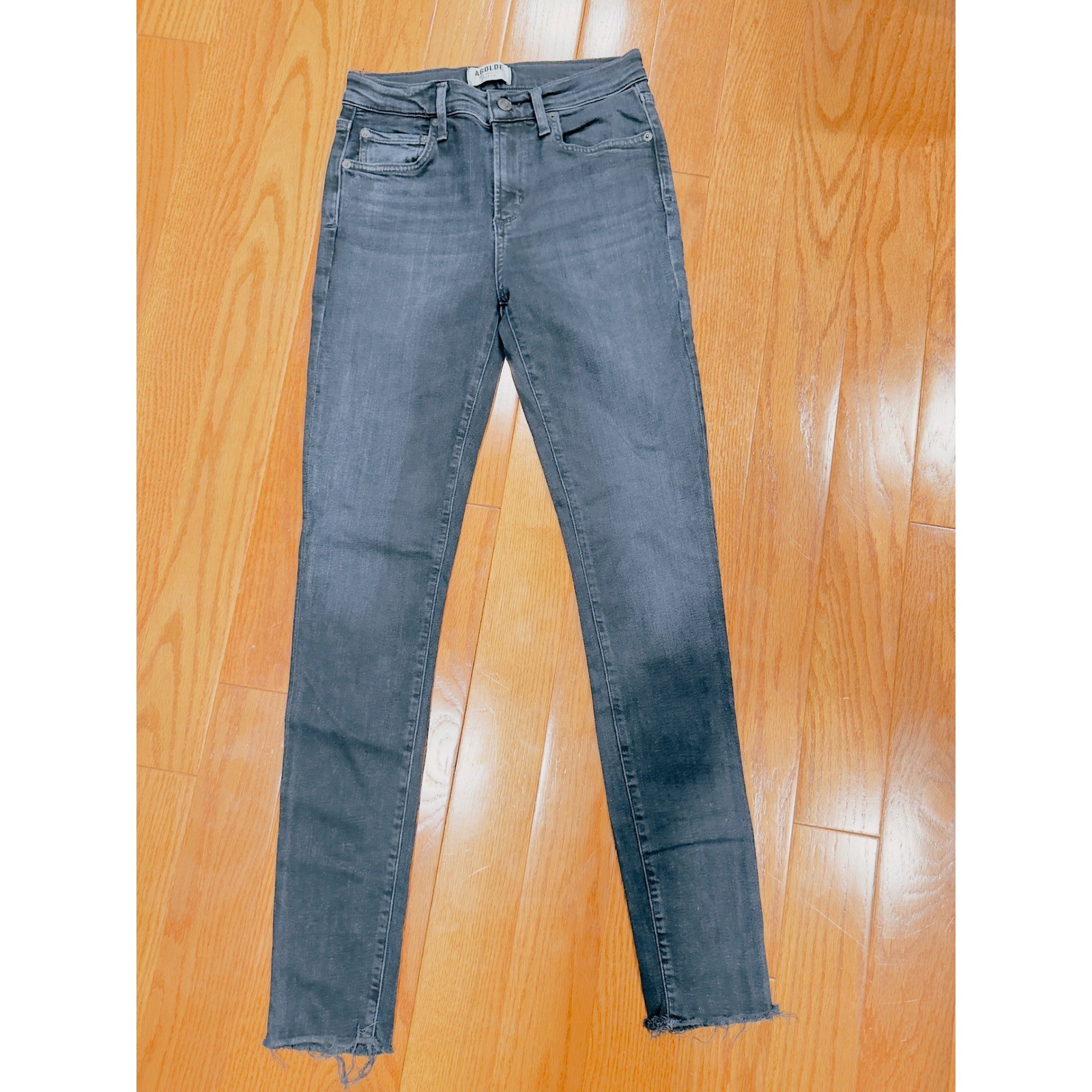 AGOLDE Sophie High Rise Faded Black Skinny Jeans Size 26 Raw Hem 26x29