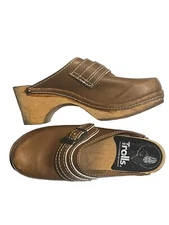 Troll Clogs Size 36 US size 6 Beige Tan Wood Leather Shoes Slip On