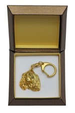 King Charles Spaniel 2 - gold plated keyring with image of a dog,box,ArtDog USA