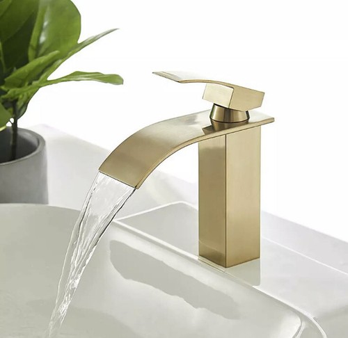Hoimpro Gold Waterfall Spout Bathroom Faucet ,Single Handle Bathroom Vanity Sink - Picture 3 of 7