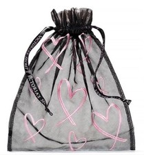 VICTORIA'S SECRET BLACK PINK HEARTS LINGERIE BAG POUCH DRAWSTRING MESH BRA PANTY