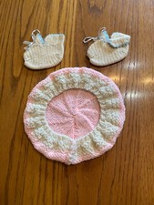 Vintage Knit Baby Booties and Beret