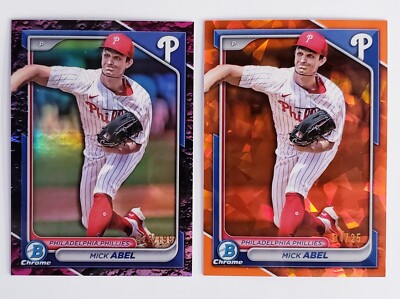 2024 Bowman Draft Mick Abel Lot (2) Purple Lunar/199 Orange Sapphire /25