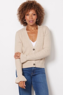 NWT Everett RD Style Oatmeal Melange Raquel Ribbed Cardigan Size Small $98
