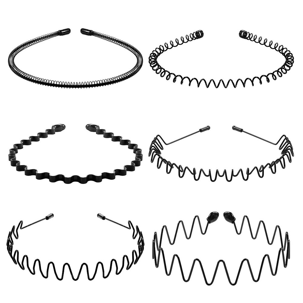 6PCS Metal Headband Sports Hair Band Hoop Comb Hairband Wave Headwear Men Women