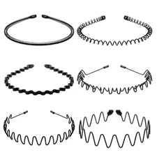 6PCS Metal Headband Sports Hair Band Hoop Comb Hairband Wave Headwear Men Women