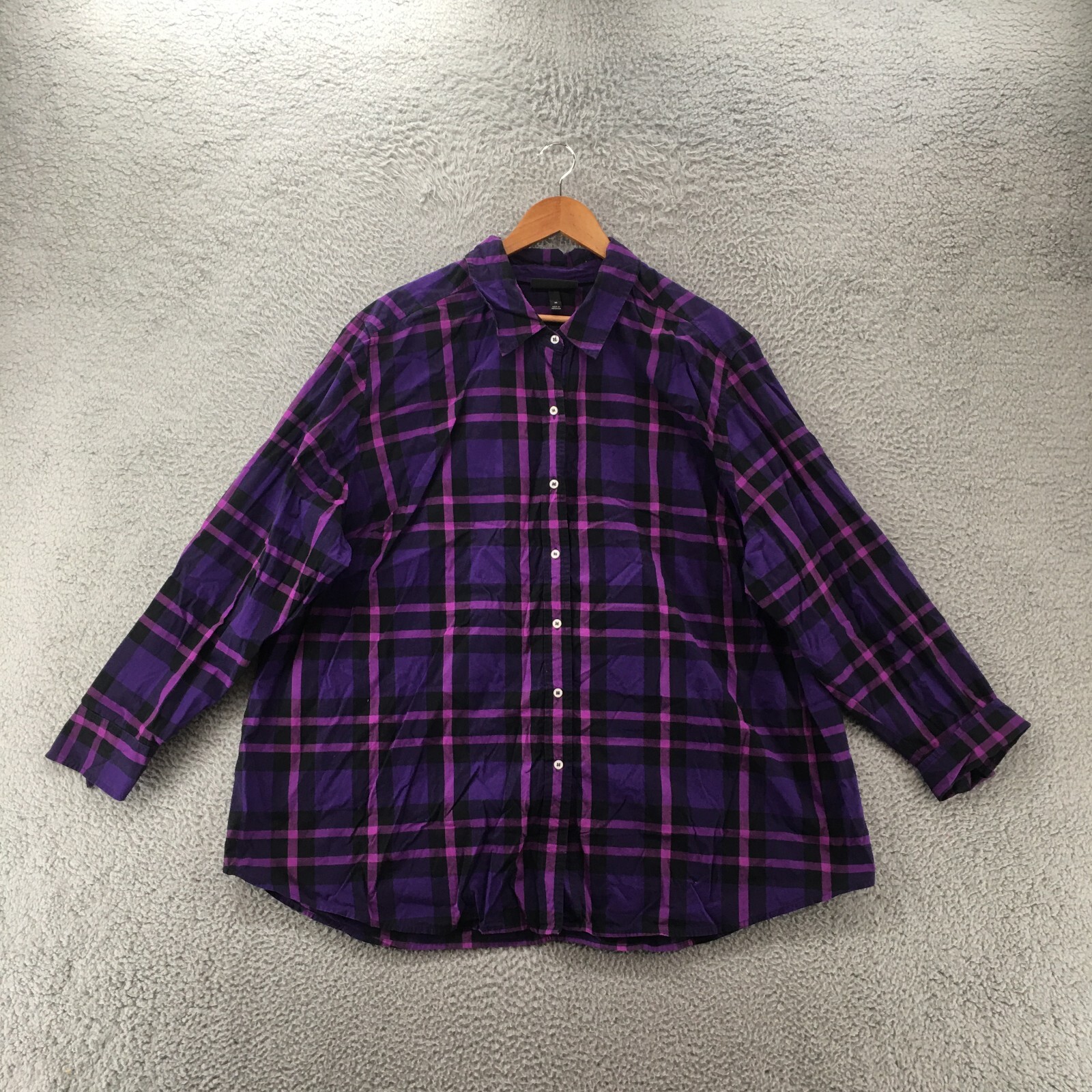 Lane Bryant Long Sleeve Shirt Top Womens 28 Purple Cotton Blend Button Up Collar
