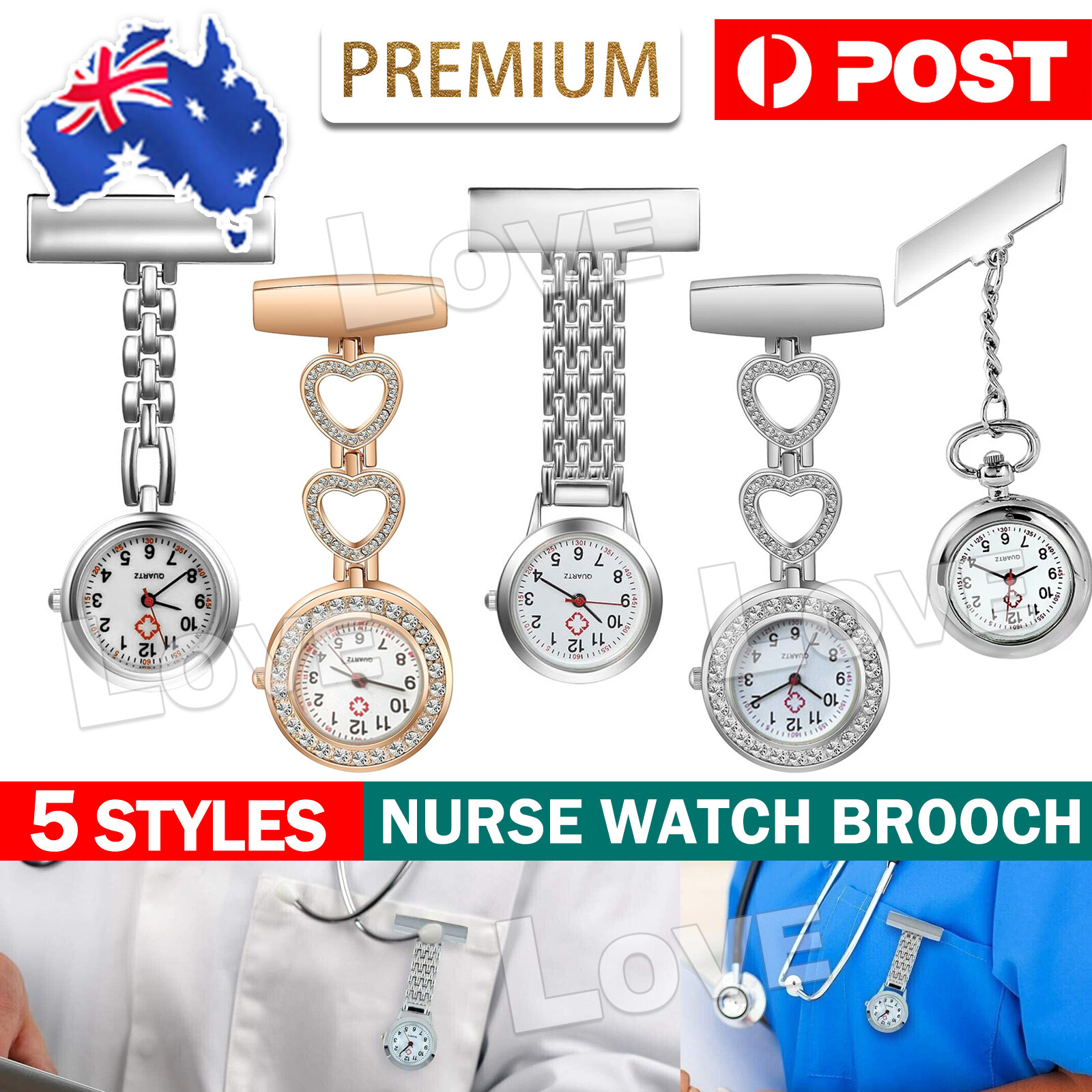 Ladies Heart Nurse Watch Metal Nursing Nurses Pendant Pocket Fob Brooch Quart A