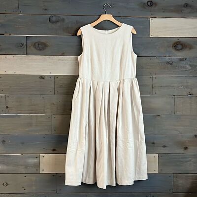 chinese dress ladies Embroidered Linen-Blend Scalloped Dress - Linen/Green - Size L