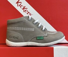 Kickers- Billie Grey Leather Shoes for Kids Unisex