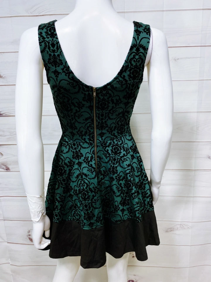 Vestido Mystic Mujer Sin Mangas Talla S Verde y Negro Tela Jacquard Cremallera Trasera Foto 4 de 4