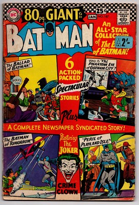 Batman Vol 1 No 187 Jan 1967 (FN) (6.0) 80 Pages, Silver Age