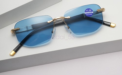 Tinted Rimless Blue Light Blocking Reading Glasses Frameless Sunglasses Readers - Picture 6 of 16