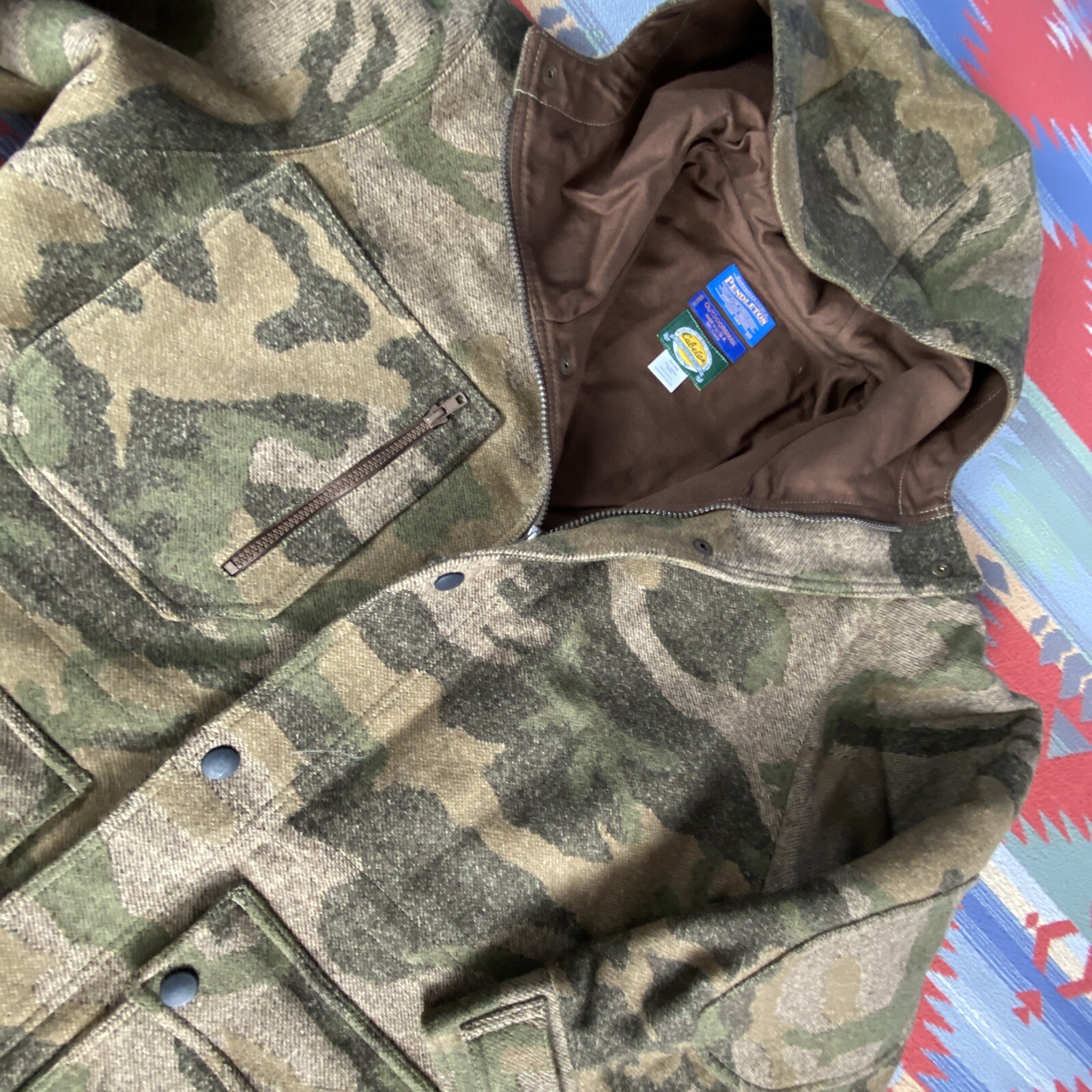 Pendleton x Cabelas Vintage Camo Hunting Hoodie Field Jacket sz M Rare Wool image 5