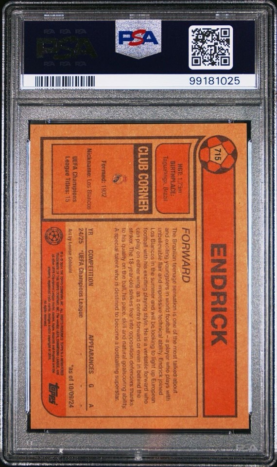 2024 Topps Living UCL Endrick Rookie Card RC #715 PSA 9 MINT | eBay