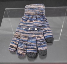 New Varigated Blue Tan Black 3 Finger Texting Gloves Rhinestone Trim