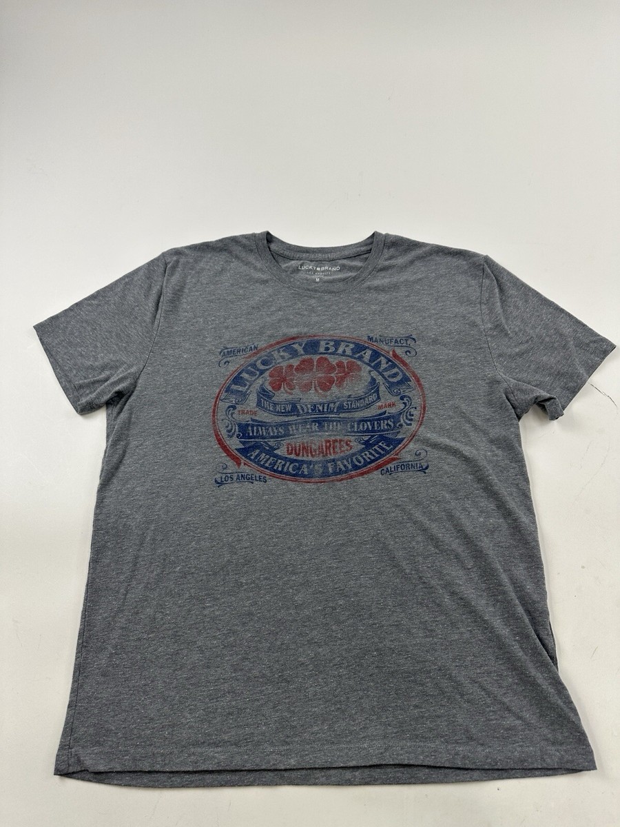 Lucky Brand Shirt Mens Medium Gray Short Sleeve Clovers American