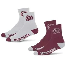 For Bare Feet NCAA Montana Grizzlies Quarter Sock Two Pack Team Colors Large
