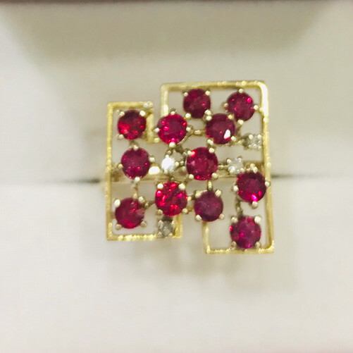 14k Solid YelloeGold Cluster Flower Ring With Nat… - image 4