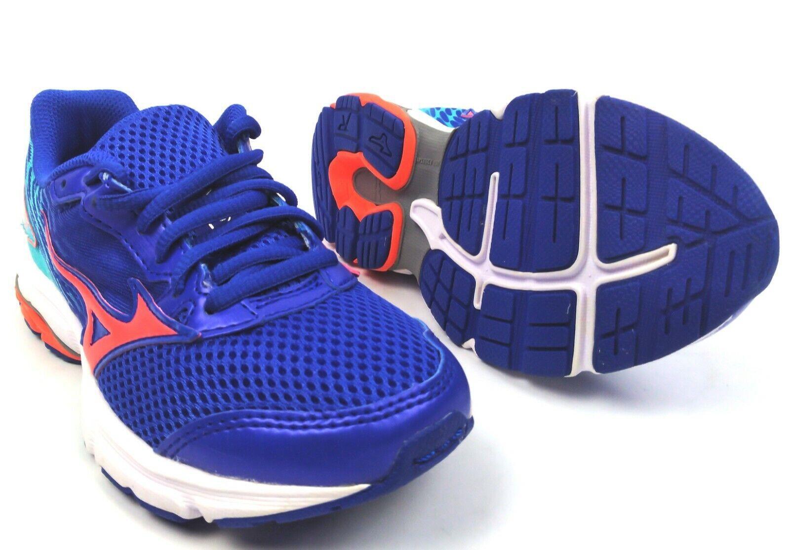 Mizuno Kids Running Shoes Wave Rider 19 Junior Sneaker Blue Orange Silver Size 2