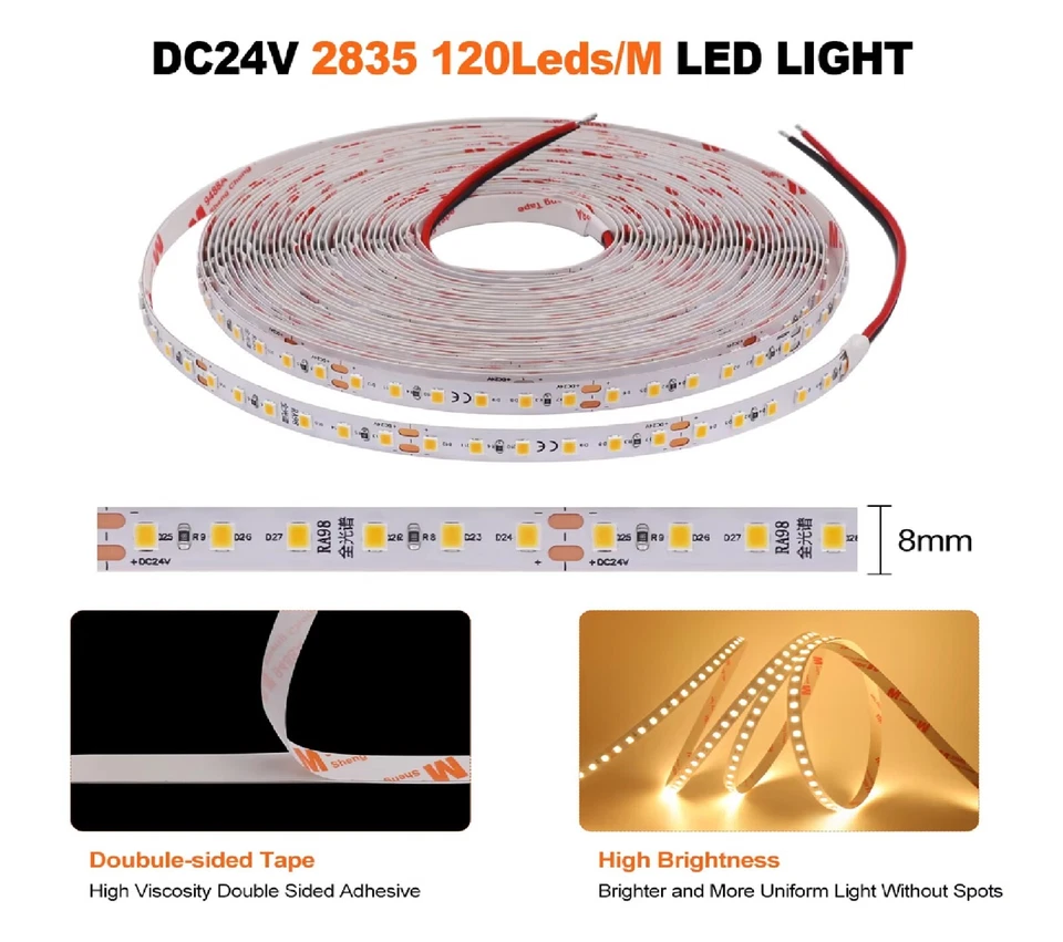 STRISCIA LED 24V CRI98 ALTA POTENZA LUNGHEZZA e LUCE a SCELTA 120-180-240 LED/MT - Immagine 2 di 4