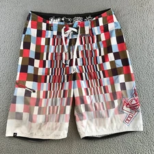 Black Sheep Brand Swim Trunks Men's Size 32 Multicolor Checked Board Shorts Logo