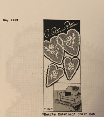 1121 Vintage Filet Rose in Heart Chair Set Pattern to Crochet (Reproduction)