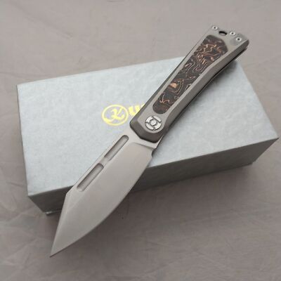 Kunwu Knives Geezer Titanium & Copper Foil CF Folding Elmax Pocket Knife J708T1