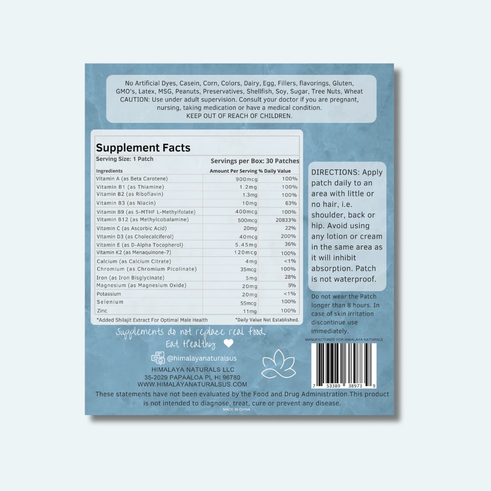 Parche Shilajit + Vitamina Para Hombres Por Himalaya Naturals - Suministro para 30 Días - Parches Foto 2 de 4