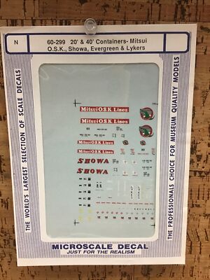 Microscale Decal N Scale 60-299: 40  Containers- Mitsui OSK, Showa, Evergreen