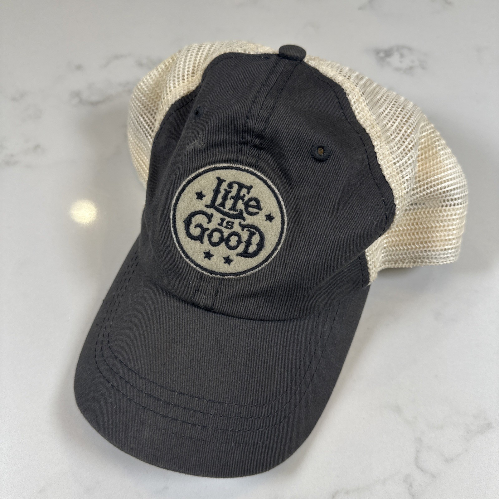Vintage Life Is Good Trucker Style Adjustable Hat Grey and Beige One Size