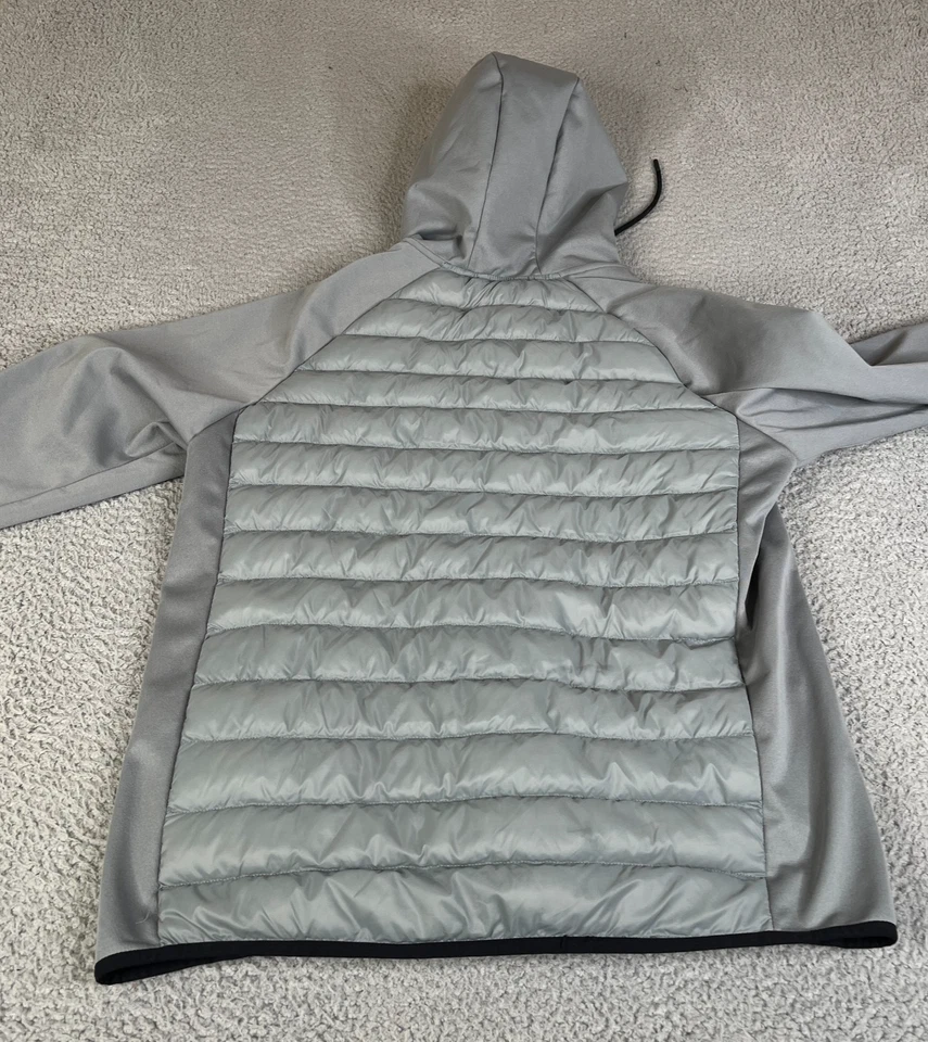 32 Degrees Heat Hoodie Puffer Jacket Mens Medium Gray Full Zip Mock Neck Nylon - Image 2 of 4
