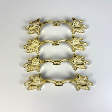 4 Vintage Ajax 990 French Provincial Drawer Cabinet Door Handle Pulls Gold White
