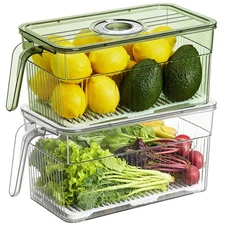 2 Pack Stackable Food Storage Produce Saver Containers for Refrigerator, Keep...