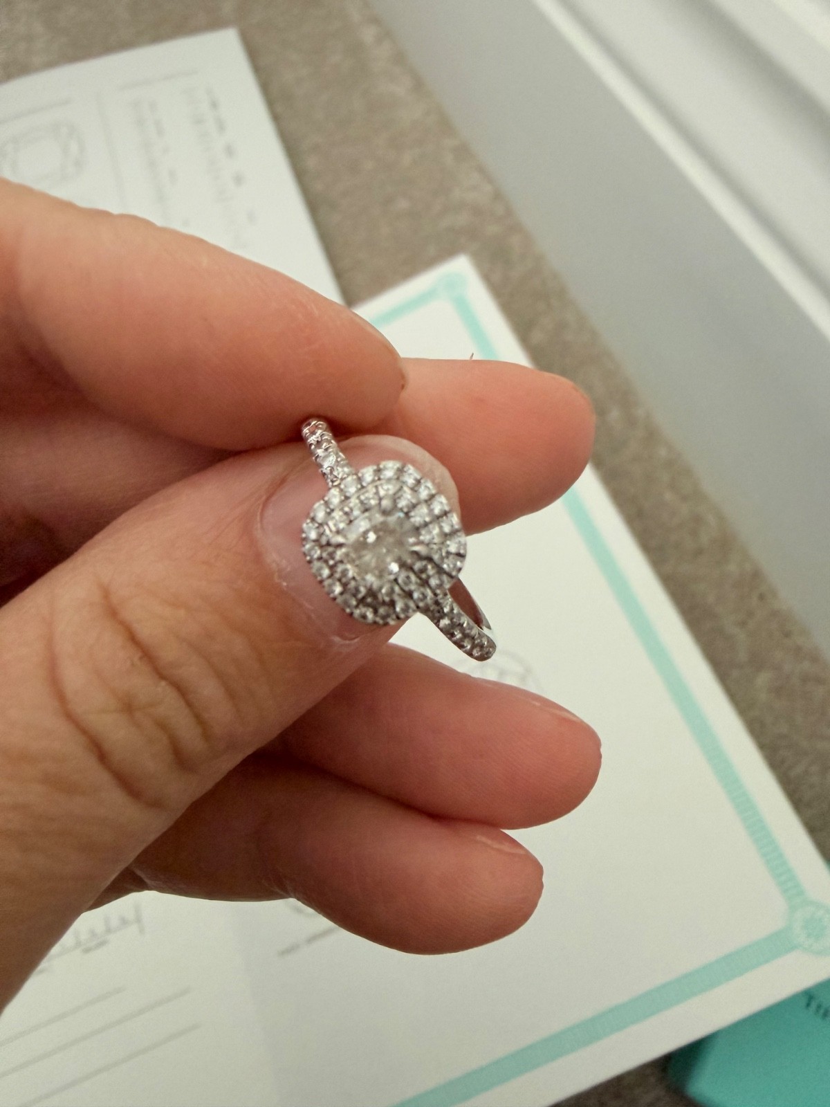 Tiffany & Co. 0.33ct Cushion Cut Diamond Platinum Soleste Ring Size N 1/2 VVS1