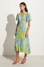 FAITHFULL THE BRAND Vittoria San Benedetto Crepe Puff Sleeve Midi Dress, Size 2