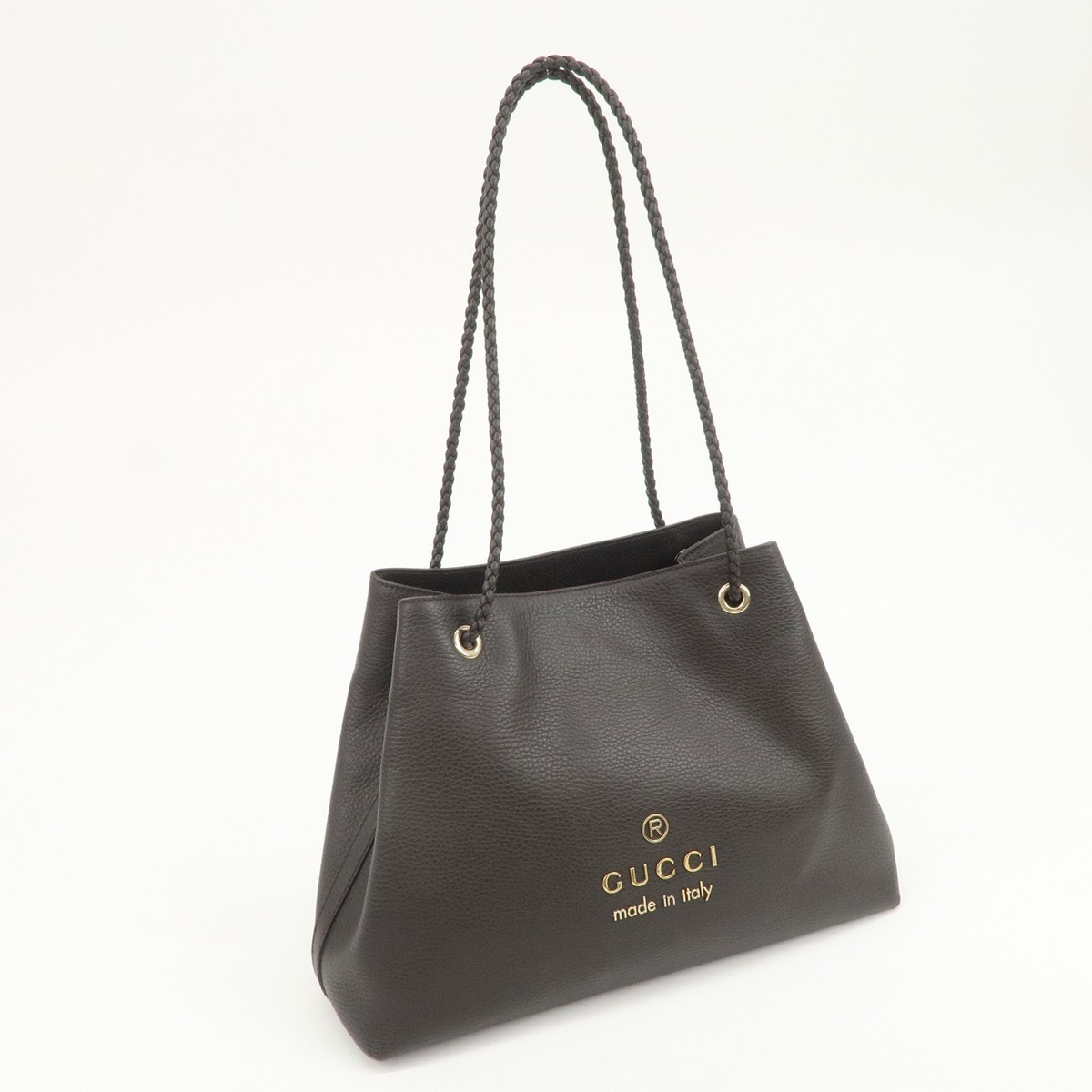 GUCCI Logo Leather Tote Bag Shoulder Bag Dark Brown 419689