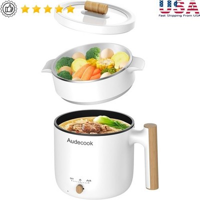 Compact Electric Mini Hot Pot Multicooker W/ Steamer Non-Stick Adjustable Temp