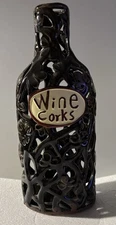 Wine Bottle Cork Holder Ceramic Collector Grapevine Design 14.5” Tall