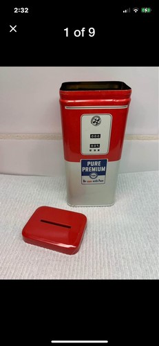 Vintage Premium Tin Gas Pump Coin Bank Automotive transportation fuel Truck car