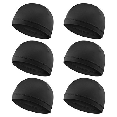 6pcs Cooling Skull Cap Helmet Liner Sweat Wicking One Size, Black-6pcs